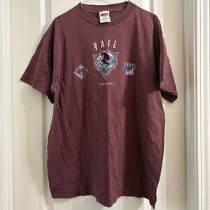 Vintage Tultex Vail Colorado Skiing Graphic T-Shirt Maroon Mens XL